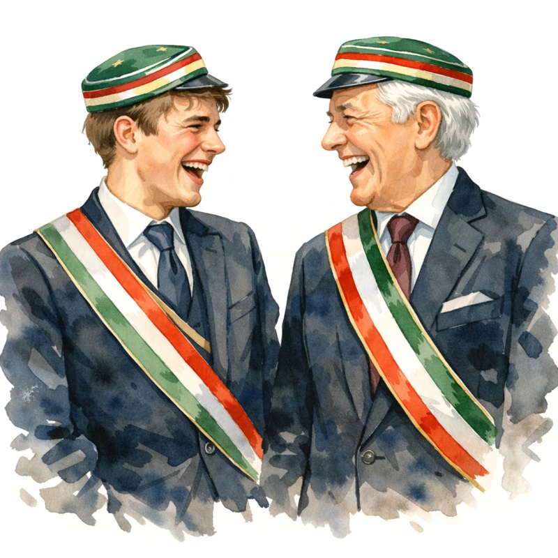 Illustration von einem jungen und einem älteren Farbstudenten, gemeinsam lachend.